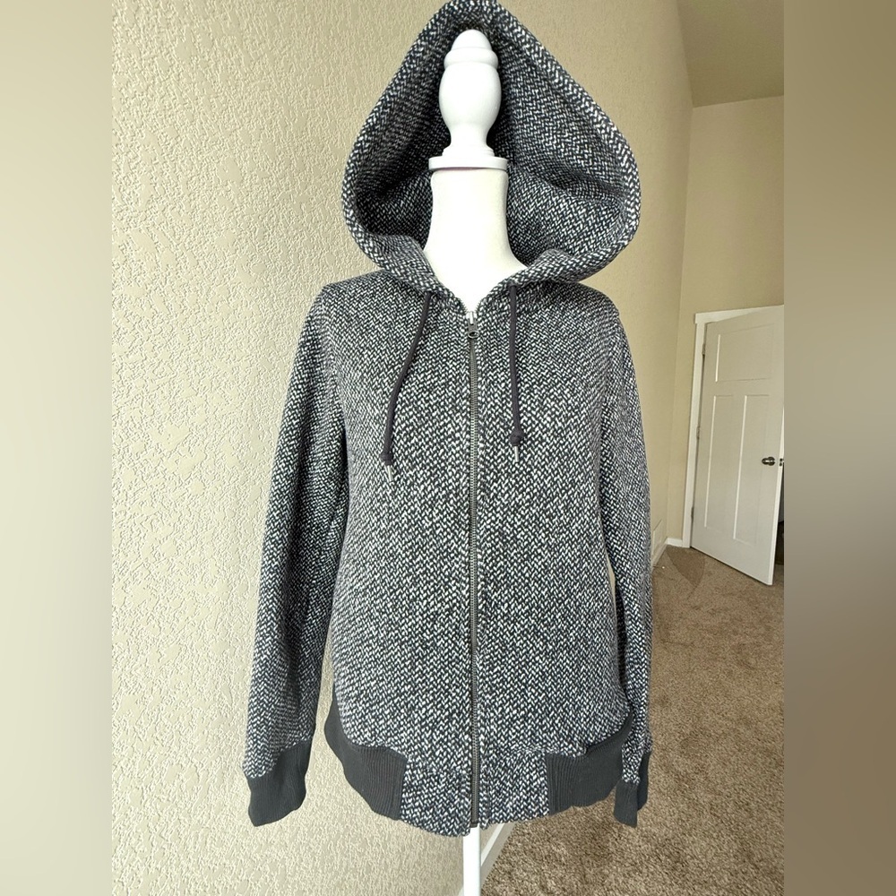 Gap Designed & Crafted Navy & White Herringbone Zip Hoodie Jacket Women’s Small